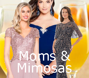Gorgeous mothers dress styles modeled with a background of glasses of mimosas. MB Bride's Moms & Mimosa Event