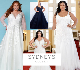 Four brides in plus size Sydneys Closet bridal gowns. 