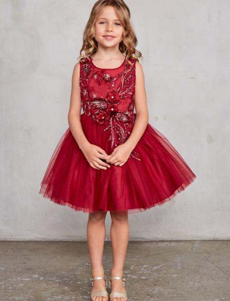 Little girl modeling a beautiful red flower girl dress