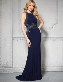Model is wearing an exquisite MGNY mothers gown style 71625 in black
