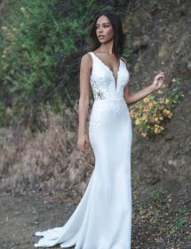 A beautiful model in an Allure Romance R3707 wedding dress