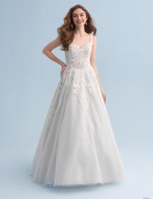 Disney wedding dress modeled by a nice model with a light blue background