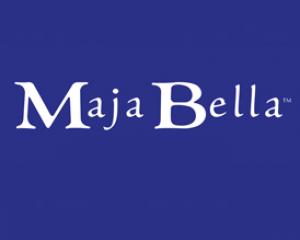 Maja Bella in white lettering with a background of darker blue. Beutiful.