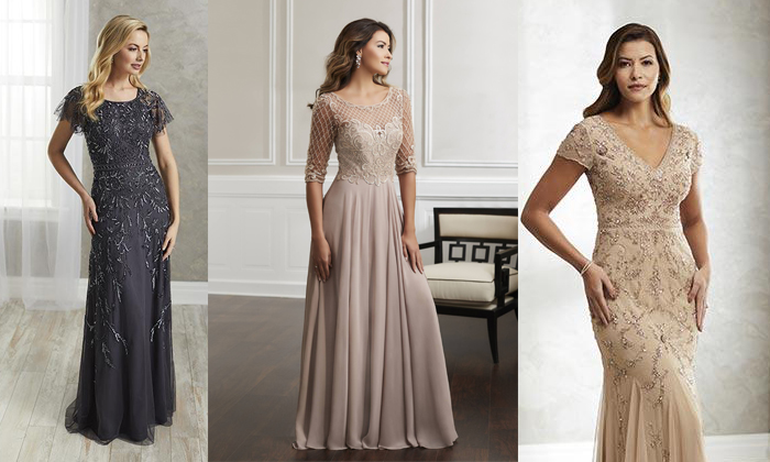 Three beautiful CW Elegance mothers dresses being modeled.