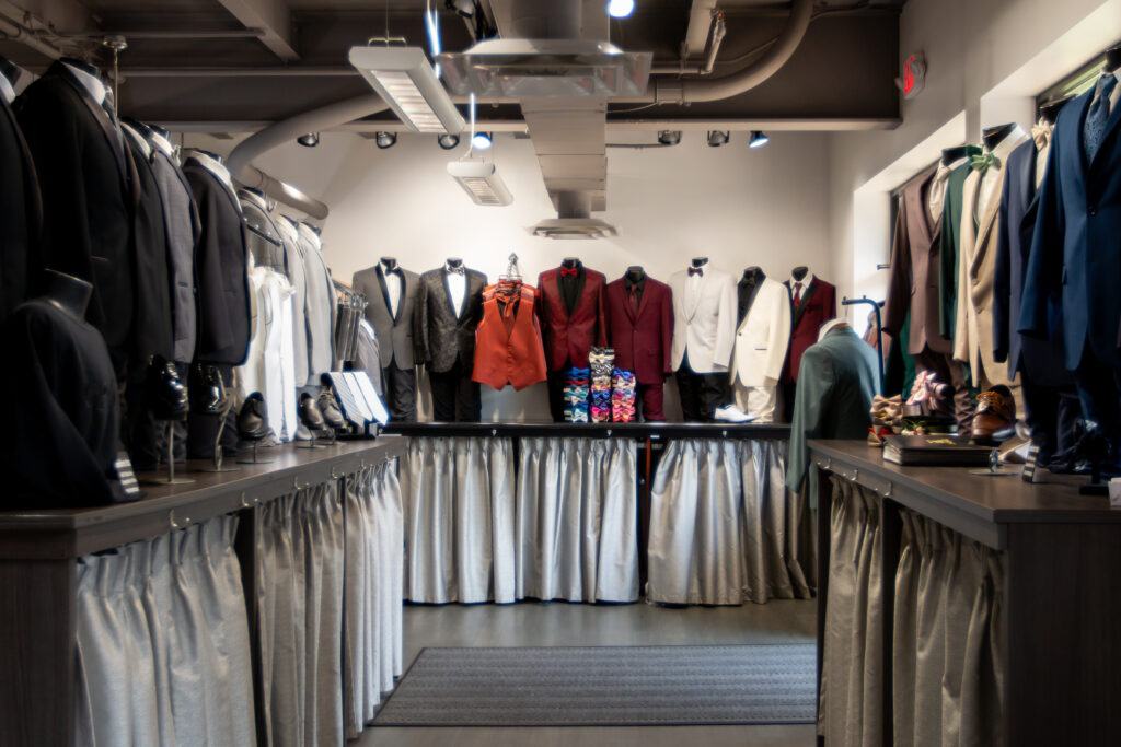 Picture of Modern Tux area showcasing our vast selection of tuxedos and suits!