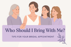 Photo with clipart of 3 people and a bride with a text overlay saying "Who should I bring?